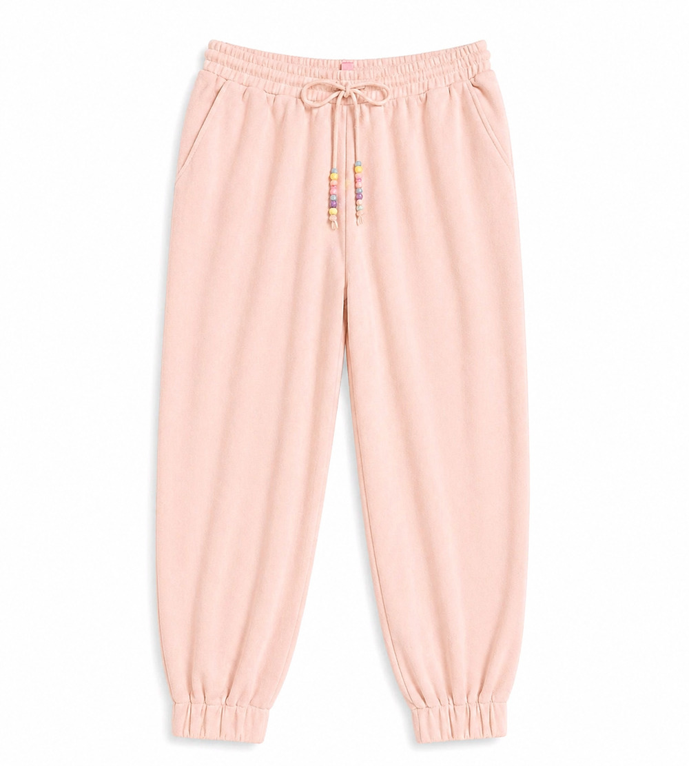 Stoney Clover Lane Terry Jogger Pant Women S Pink Beaded Drawstring Cozy Lounge